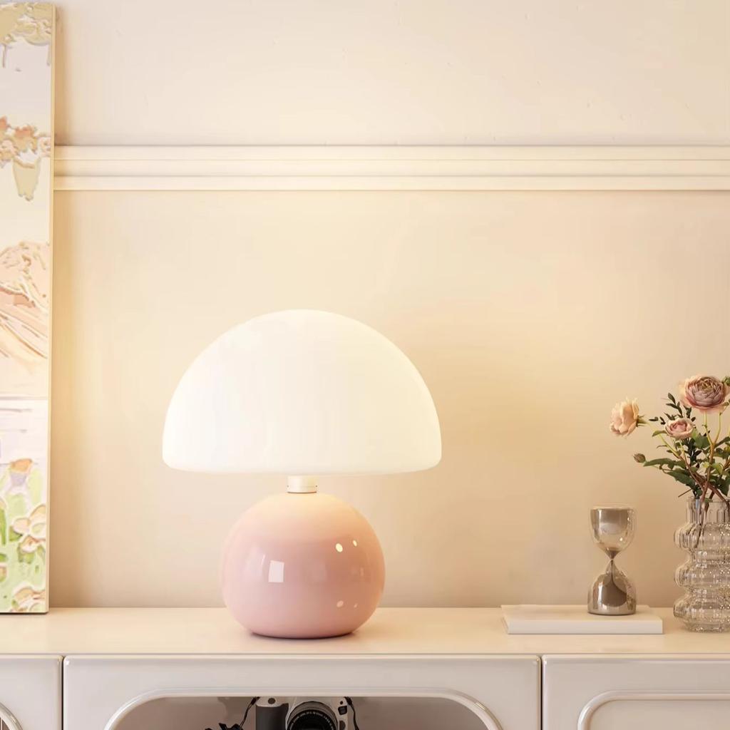 Mushroom small table lamp cream roller molded ceramic atmosphere lamp eye protection LED lamp bedroom headboard decoration light