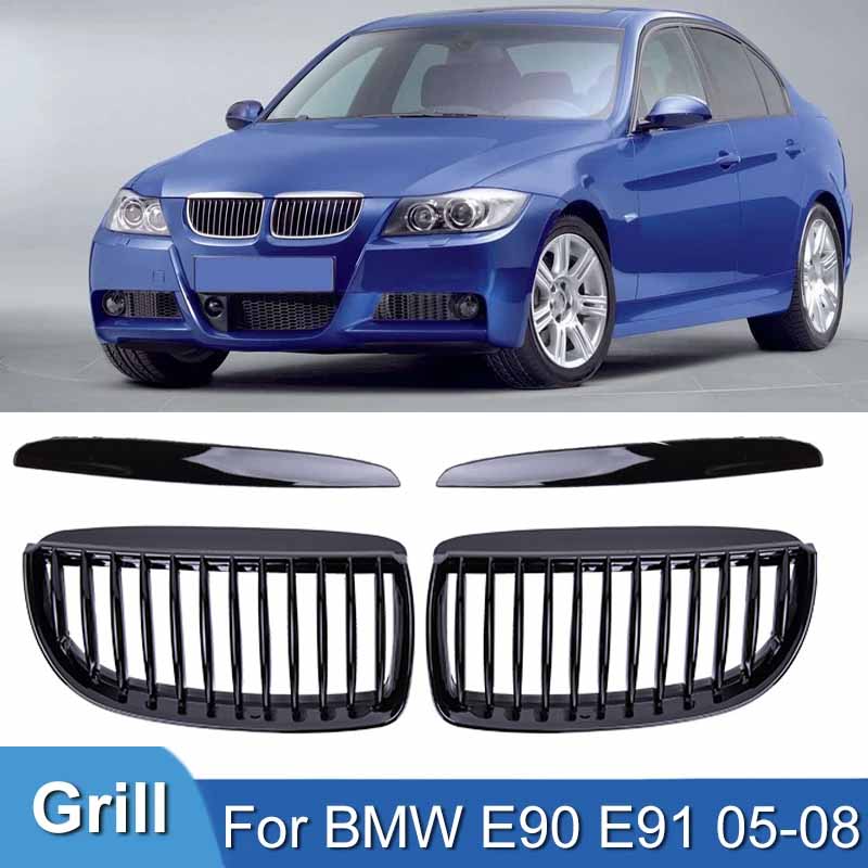 Car Front Bumper Grilles for BMW E90 E91 3 Series 323I 328I 335I 330I 325I 05-08 ABS Pulleco Grille Racing Grill Gloss Black