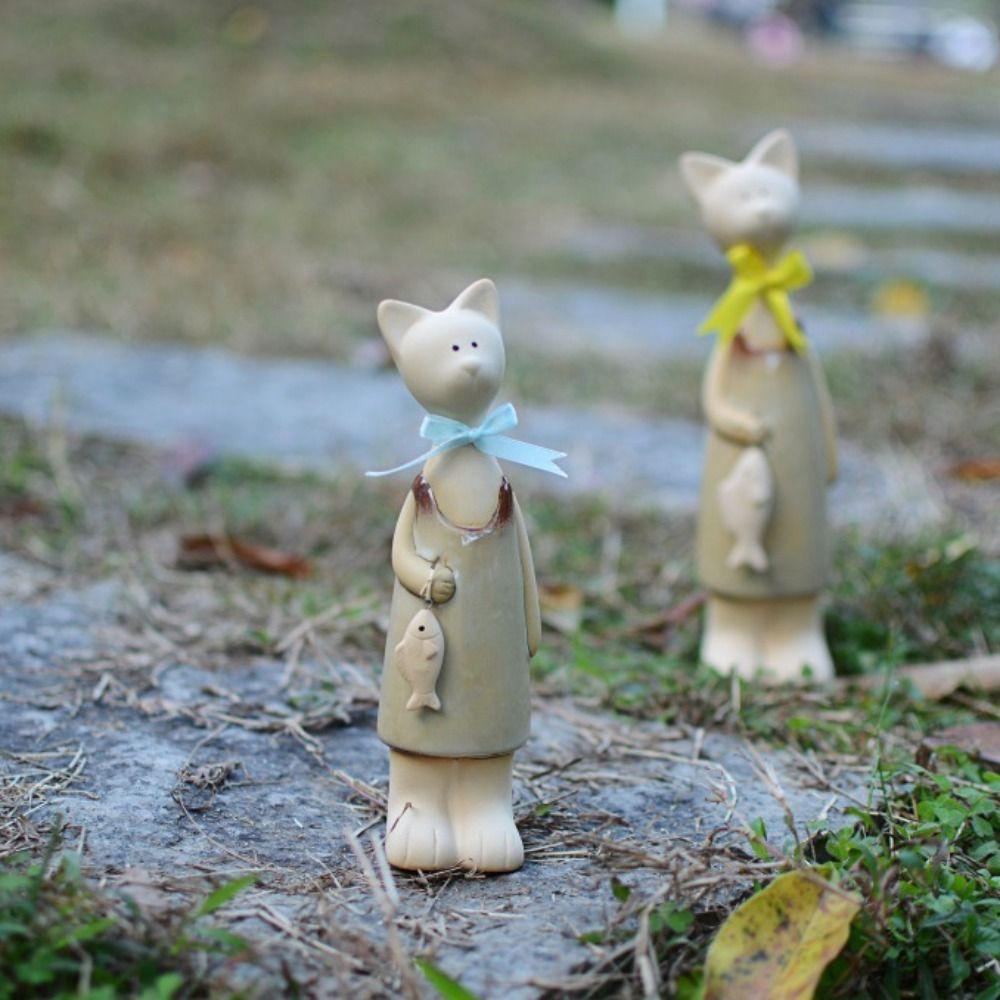 2pcs Modern Cat Figurines Ceramic Miniatures Sculpture Creative Animal Art Statues  Prop
