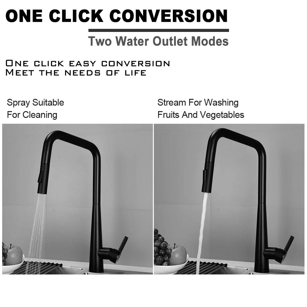 Bagnolux Black Brass Deck Mounted Kitchen Faucet Two Function Single Handle Pull Out Mixer Hot and Cold Water Pull Out Taps