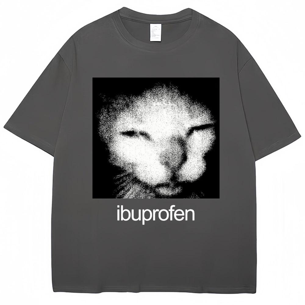 Vintage Funny Ibuprofen Cat Meme Graphic T Shirt Men Women Humor Fashion T Shirts Oversized Cotton Casual Streetwear T-shirts