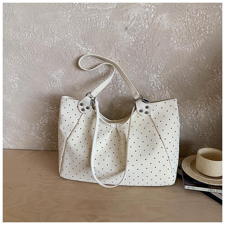 Polka Dot PU Leather Tote Bag for Women Large Capacity Fashion Shoulder Bag Versatile Commuter Handbag