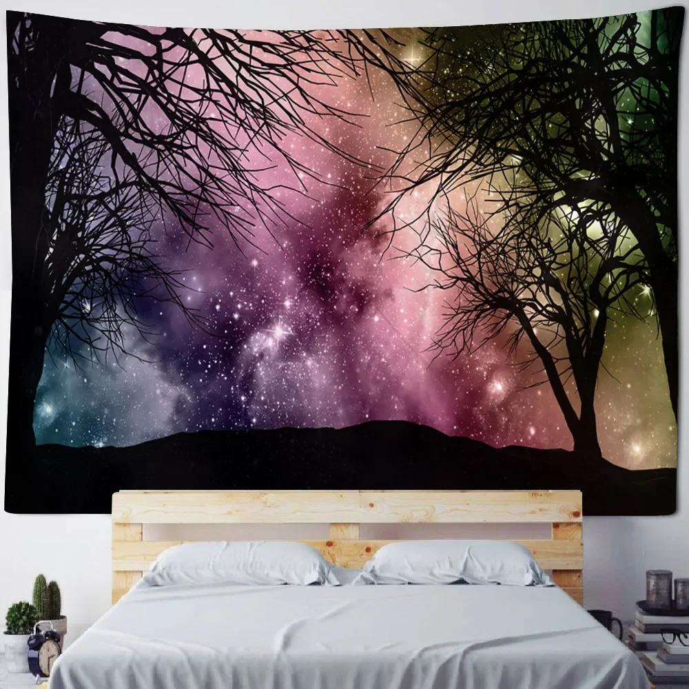 Starry Sky Wall Tapestry Home Ceiling Decoration Bohemian Style Space Planet Fabric Background Poster Bed Sheet Beach Mat