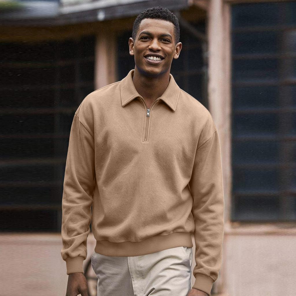 Herren Casual Sweatshirt mit halbem Reißverschluss, Langarm, Sportlicher Pullover