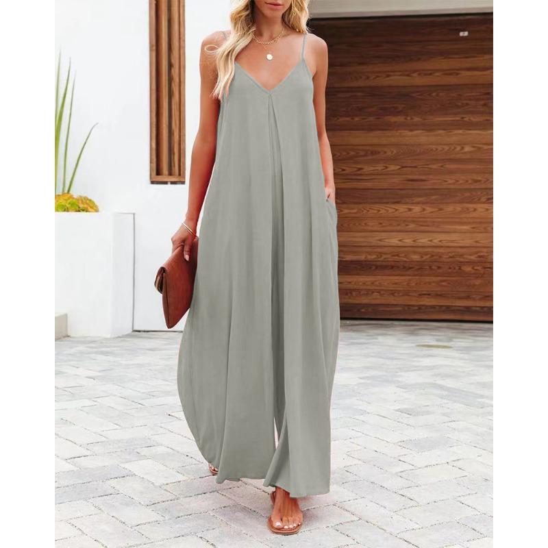 Dames Effen Kleur Bretels Wijde Pijpen Zakken Casual Commuter Jumpsuit