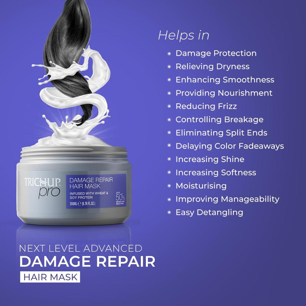 Trichup Pro Damage Repair Unscented Hair Mask 200 Ml For Dry Frizzy Hair Moisture Binding Strength Care Repairing