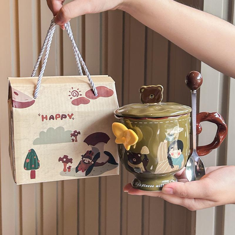 Uroczy Wytłaczany Kubek Motyl Dziewczęcy Kubek na Wodę Kubek Pudełko na Prezent Ceramiczny Kubek Prezent Urodzinowy Pudełko na Prezent Towarzyski