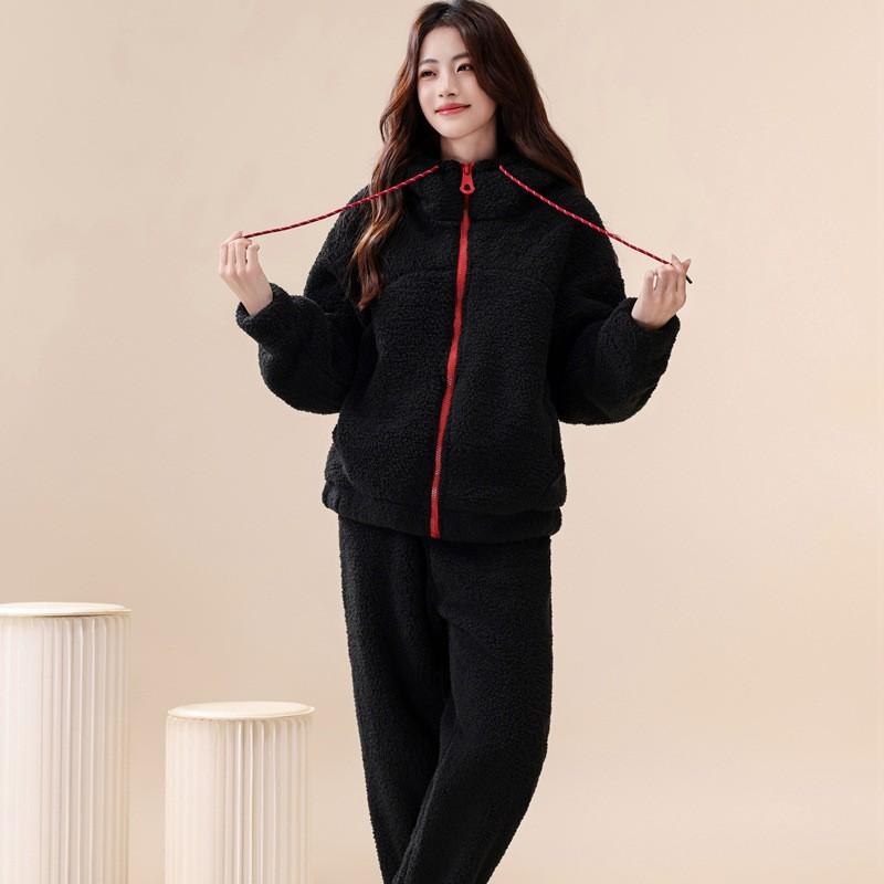 Coral Fleece Pajama Set Thick Double Layer Soft Loungewear Men Women Winter Homewear