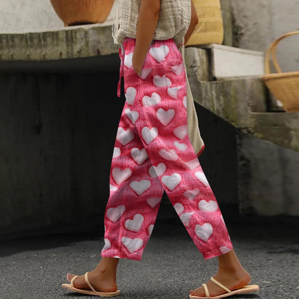 Damen Freizeithose Modische Print Kordelzug Taschen Elastische Taille Hose