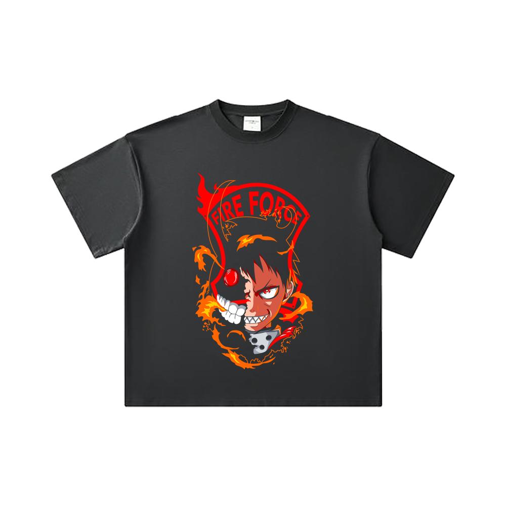260 GSM Double Yarn 32 Count 100% Cotton Fire Force V1 Shinra Print Unisex Heavy Cotton T Shirt… More