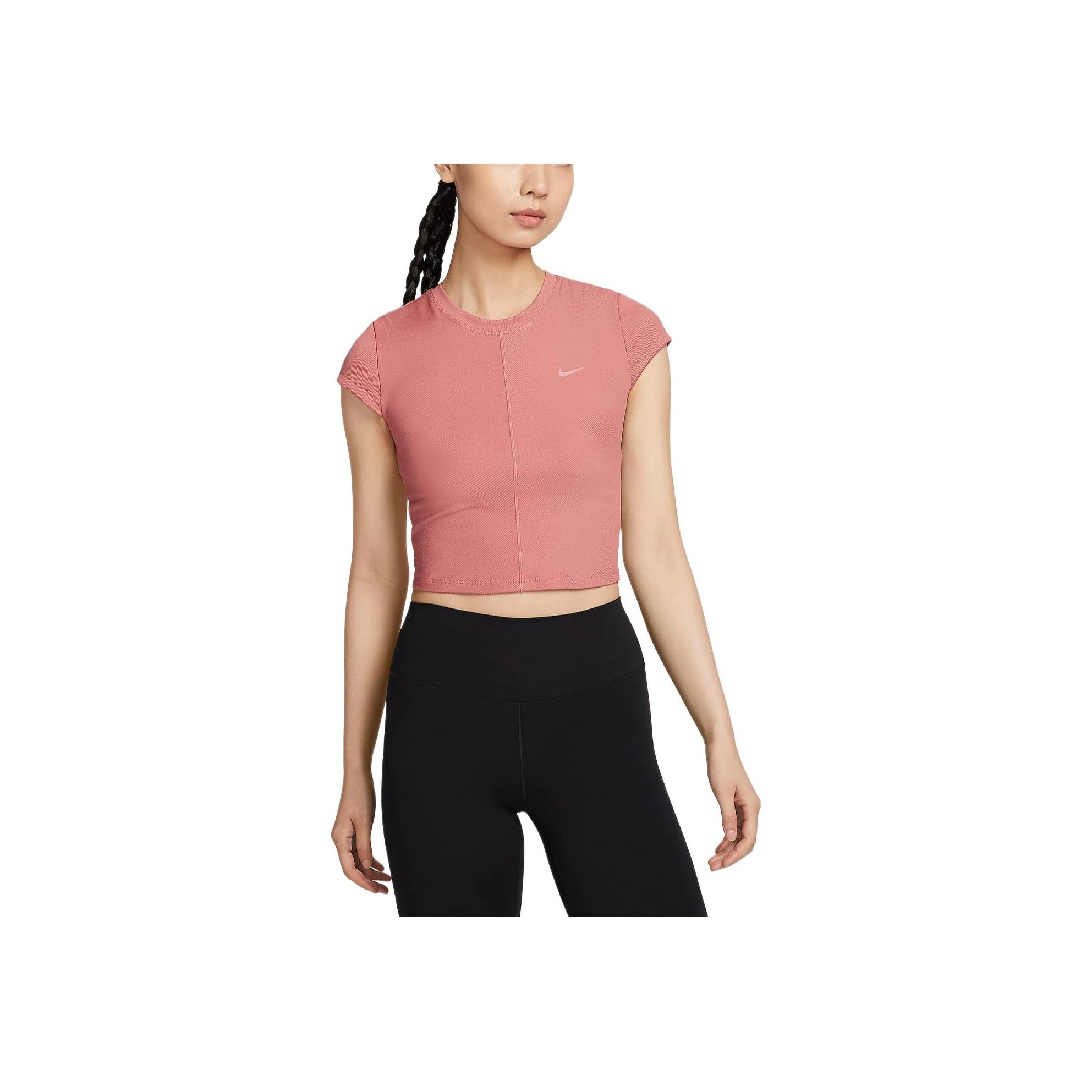 Nike Dri-Fit One Fitted Short Sleeve T-Shirt Women Tops Rock-Pink White FV7875634 M
