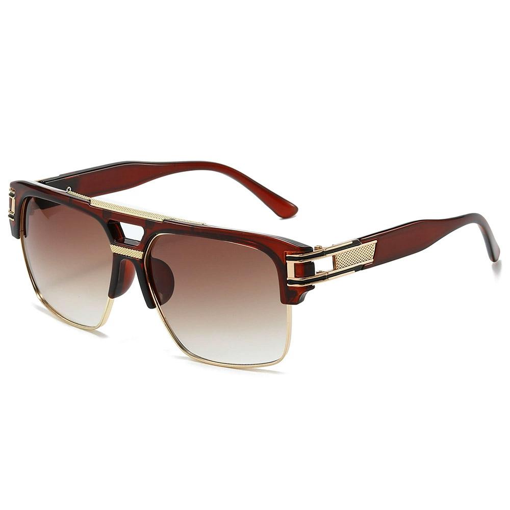 Non-polarized Square Sunglasses for Men Classic Oversized Sun Glasses Retro Semi Rimless Metal Frame Retro Eyeglasses Women