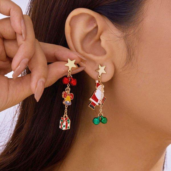 Creative Christmas Element Earrings for Women Santa Claus Snowflake Elk Bells Drop Earrings Aesthetics New Year Jewelry Gift