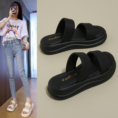 High-heeled Thick-soled Cool Slippers Women's Summer New Products Are Comfortable To Wear, Fashionable and High-end Beach Shoes, One-word Slippers