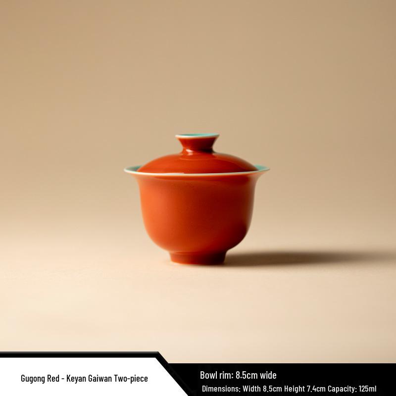 Forbidden City Red Gongfu Tea Set: Ceramic Teapot, Lid Bowl, Filtered Tea Cup, Fair Cup, and Pot Stand Ornament