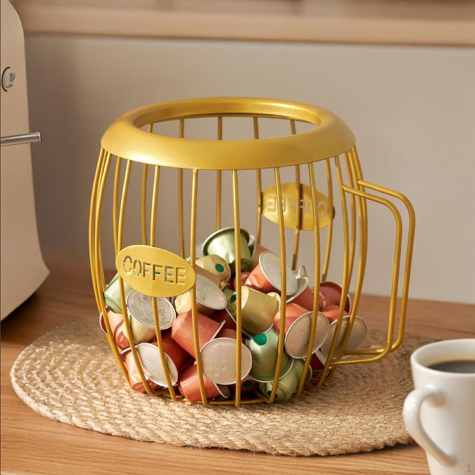 

Coffee Bar Counter Organizer, Capsule Storage Basket, Cage for чорний