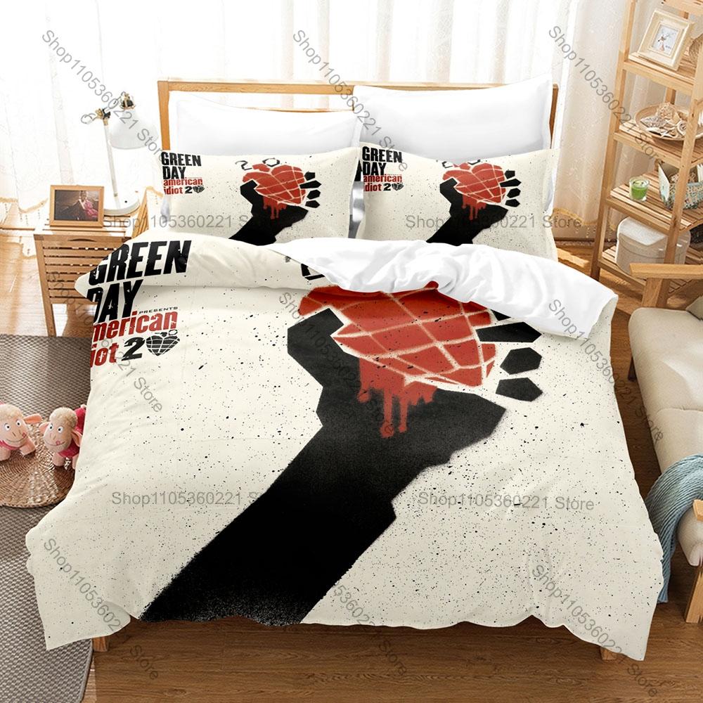 Collage Band Green Day Poster Tour Vintage Arte Punk Rock 3 Pezzi Biancheria da Letto Copripiumino + 2 Federe Decorazione Casa