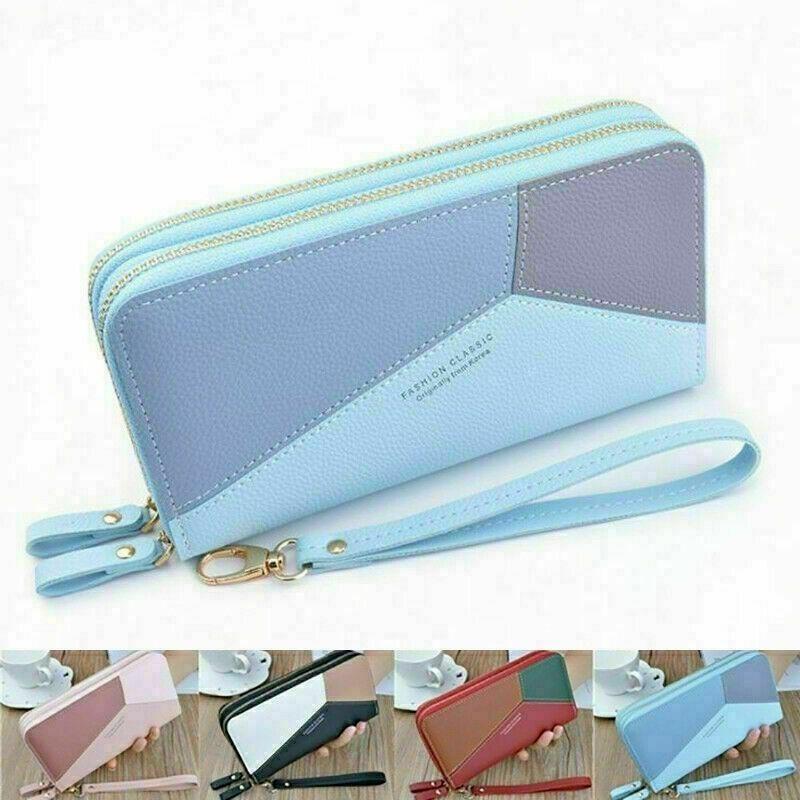 Women Ladies Leather Wallet Long 2 Zip Purse Card Phone Holder Clutch Handbag