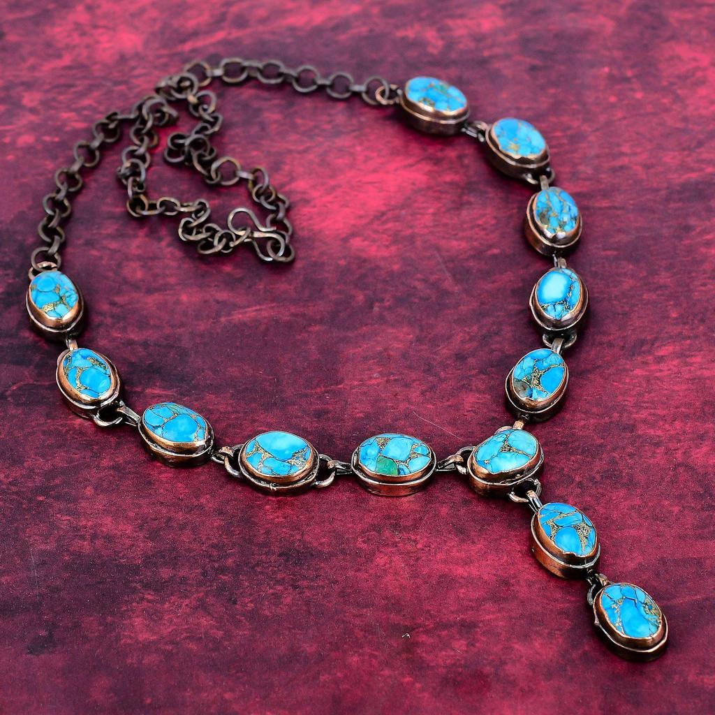 Collar de Turquesa Azul Cobre Joyería de Cobre Electroformada Collar Ajustable