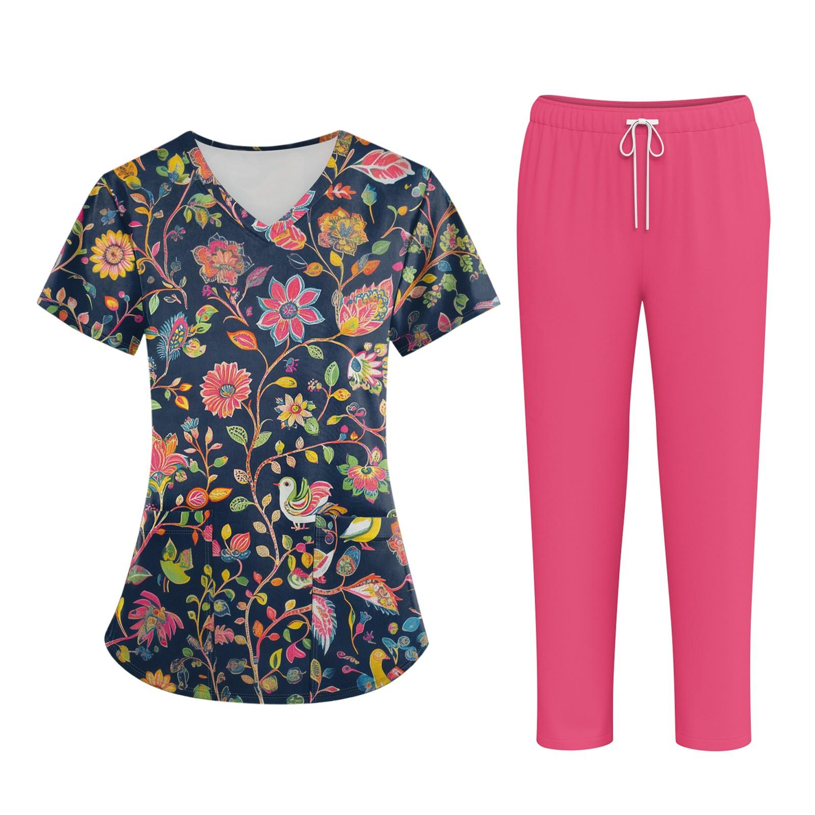 

Робоча уніформа з принтом для великих розмірів. Топи для жінок з хрестовим V-подібним вирізом, принтом на Хелловін, з короткими рукавами, веселі футболки, робочий одяг, футболки з кишенями S