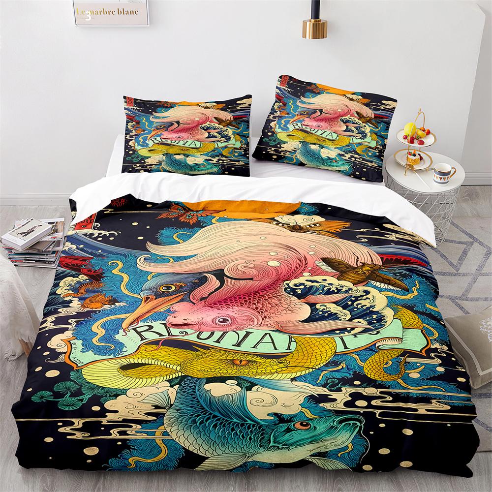 Japanese Ukiyo-e Duvet Cover Set King Queen Size for Kids Boys Girls Polyester Bedding with Pillowcase
