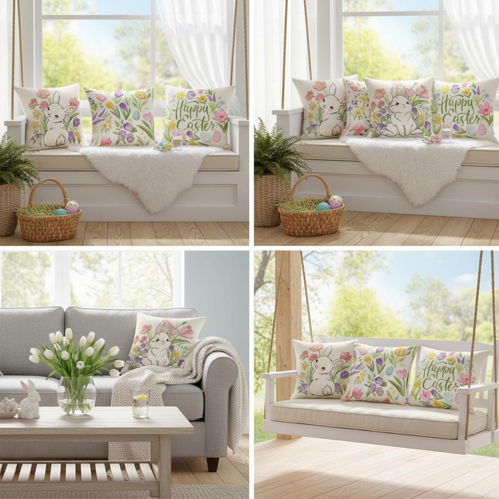 2/4Pcs Easter Printed Decorations Pillow Case Washable Decorative Cushion Sleeve 18x18in for Bedroom Sofa Living Room Couch Bed