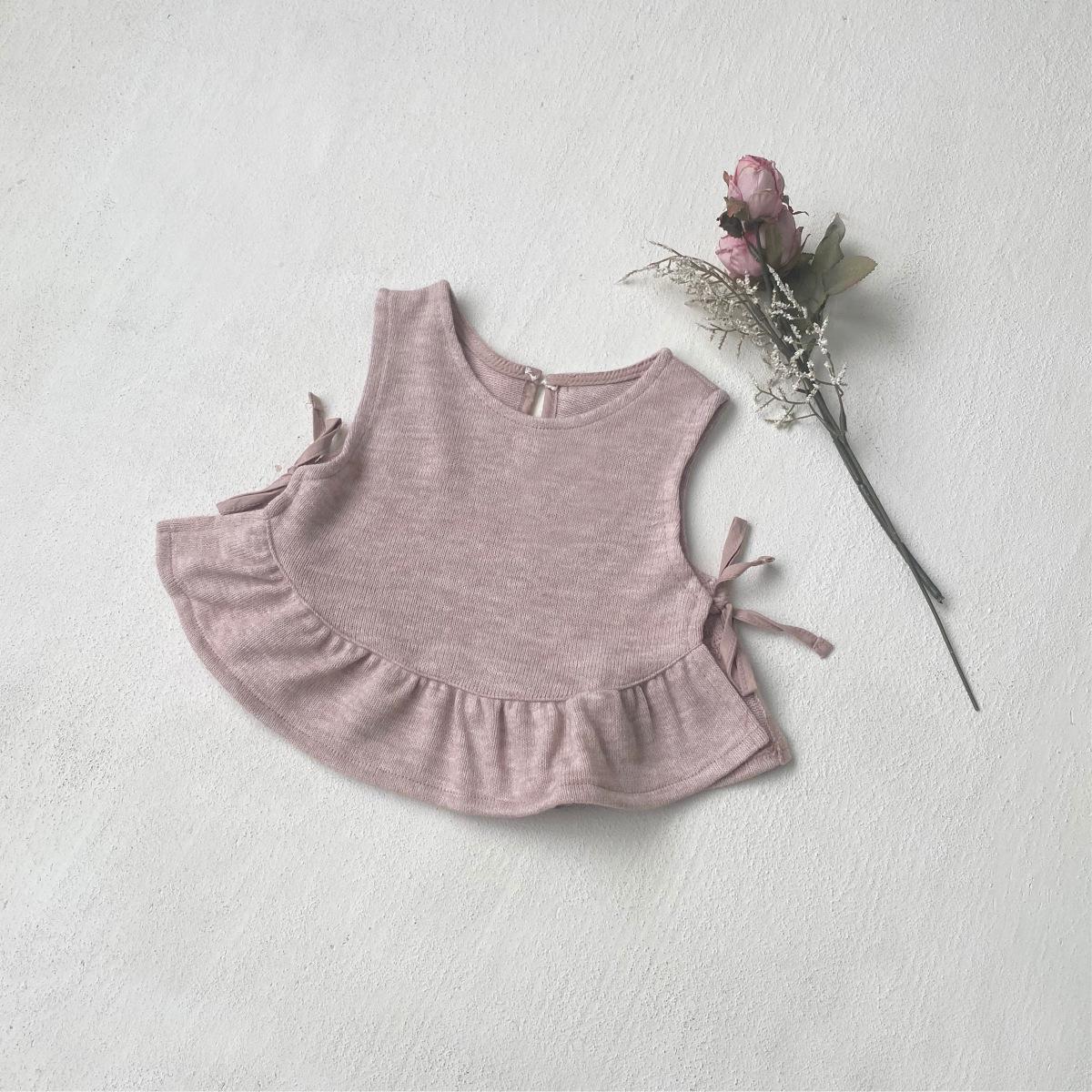 Girls  Knit Ruffle Lace-up Sweater Vest – Cute Woolen Cardigan Outerwear for Babies and Children 90 cm