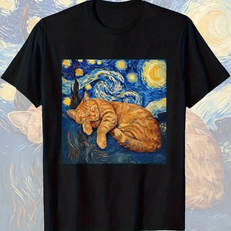 Star Cat Graphic Tshirts for Women Summer Casual Fashion Loose Funny Streetwear Tops Crew Neck Short Sleeve Tshirts Unisex