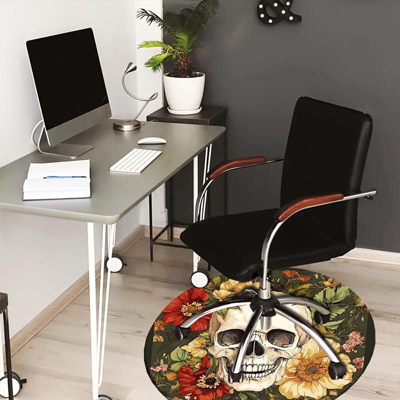 

1PC Skull Flowers Non-Slip Floor Round carpet, Office, family, bedroom, Large Area Rug Indoor Rugs, Durable Polyester-L0348 80cm by 80cm