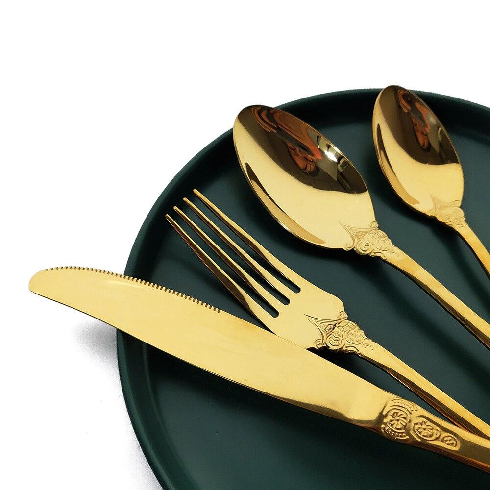 JANKNG 304 Stainless Steel Flatware Set Rainbow Dinnerware Set Gold Knife Fork Spoon Dinner Set Luxury Cutlery Silverware Set