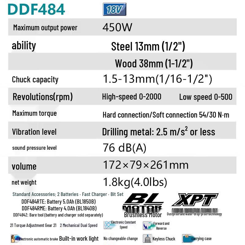 Makita 18V LXT Brushless Cordless 13mm Drill Driver CN Plug (adapter Included)