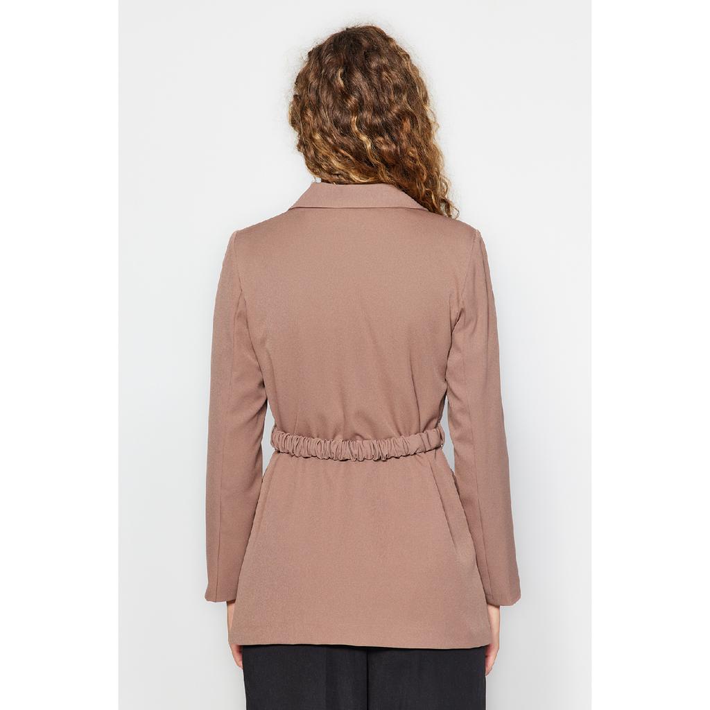 Jachetă maro țesătă cu centură Tctaw24ck00025