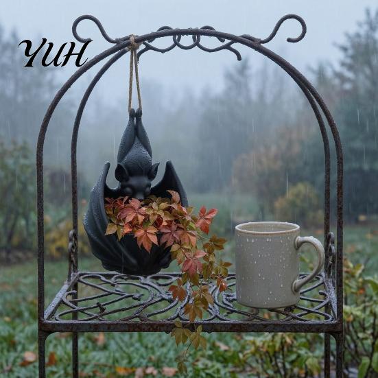 Unique Plant Vessel for Vines Hanging Bat Pot, Gothic Planter Flowers & Vines, Black Large Water Storage Flower Pot Decor, Garden Balcony Patio Window
