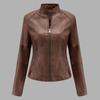 Women's Casual Fashion Slim Fit Thin Motorcycle Large Size Stand Collar Leather Jacket