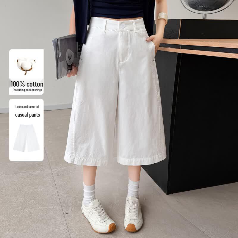 Women s High-Waisted Loose Wide-Leg Casual Capris S