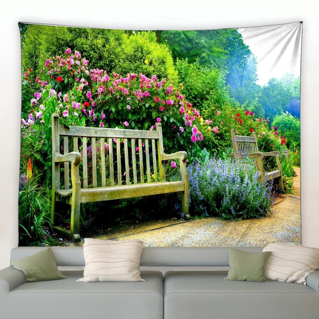 Spring Butterfly Flowers Tapestry Retro Wooden Fence Nature Pink Rose Plants Floral Wall Hanging Garden Home Decor Scenery Cloth