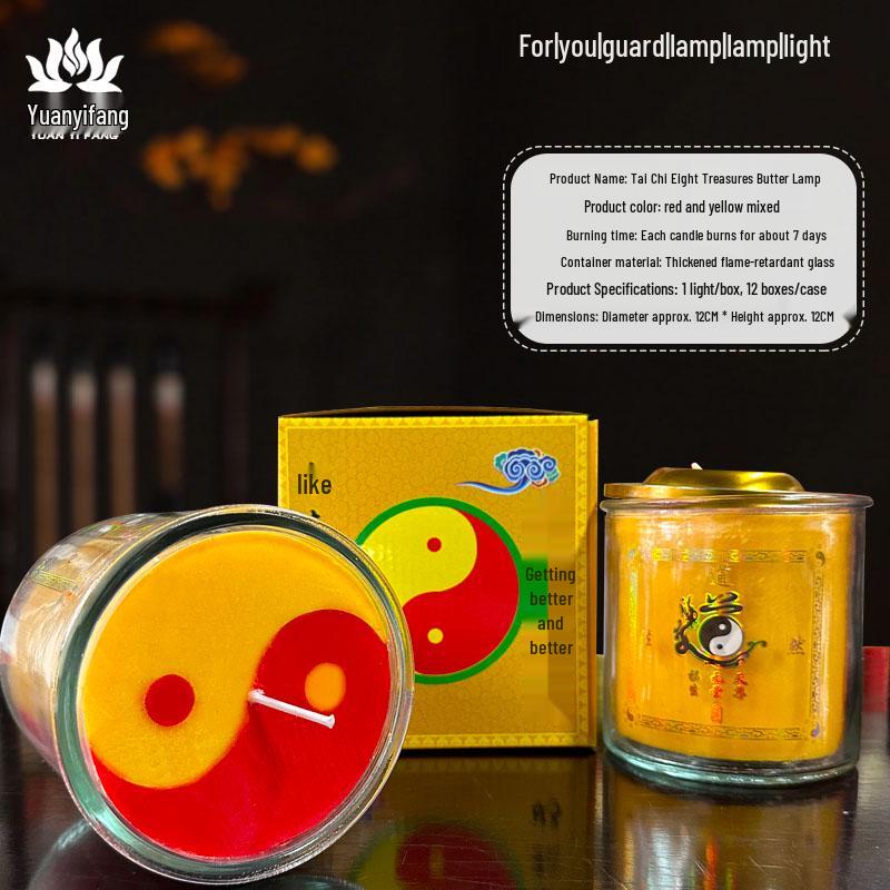 Ghee Oil Candle for Taoist Temple: 7-Day Smokeless Cylindrical Lamp