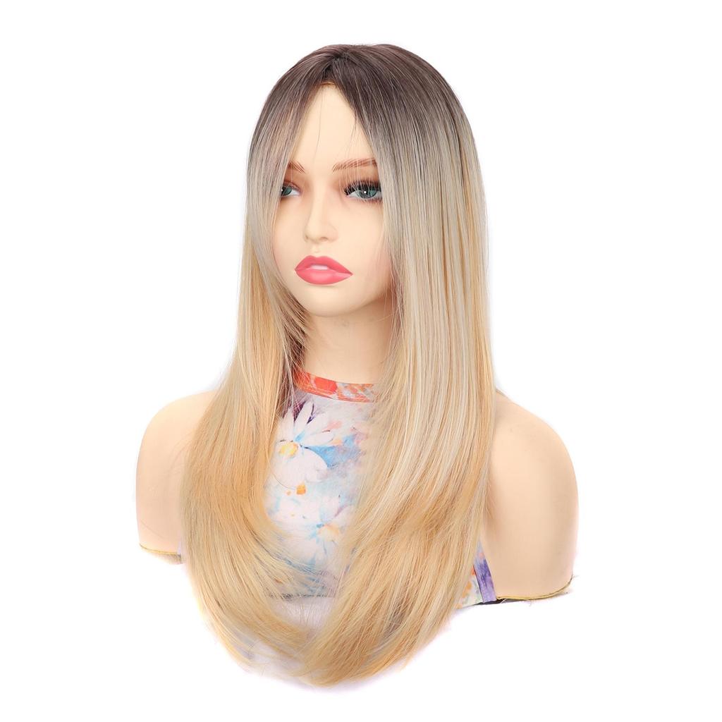 Synthetic Long Straight Hair Wig Blonde Ombre Color for Women Girls Daily Use