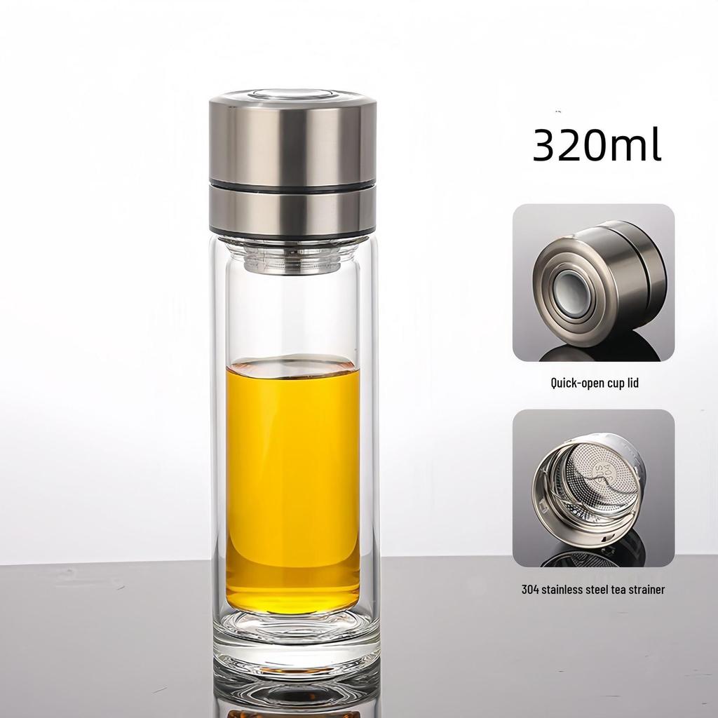 Steel Lid Quick Open Tea Infuser Glass Cup for Car - Large Capacity, One-Button Open