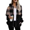 Plaid Color Block Plush Hooded Zipper Sweatshirt Jacket – Autumn/Winter Collection