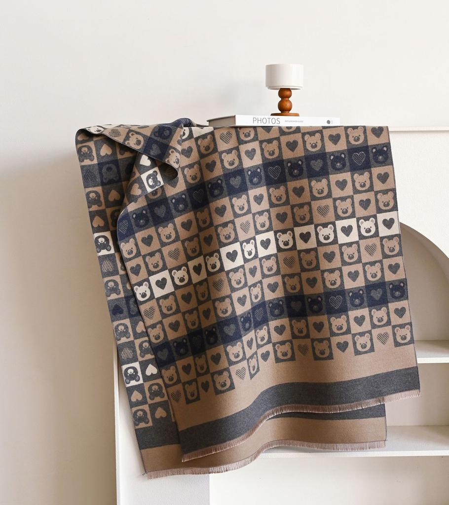 Cartoon Love Bear Imitation Cashmere Thermal Scarf Korean Sweet Fashion Versatile Long Shawl