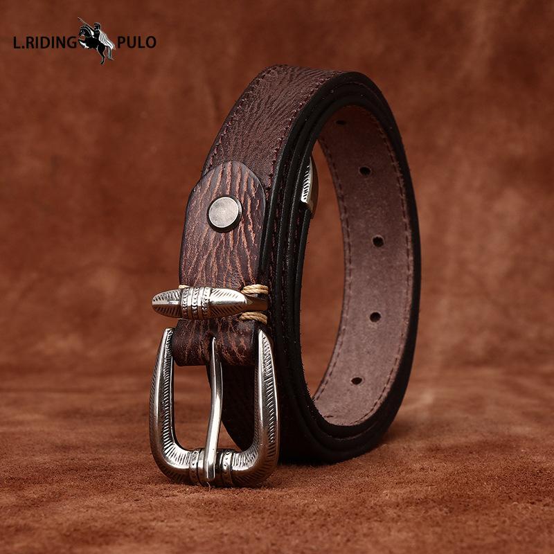 Personality All-match Retro Concave Leather Belt Women's First Layer Cowhide Casual Pin Buckle Belt