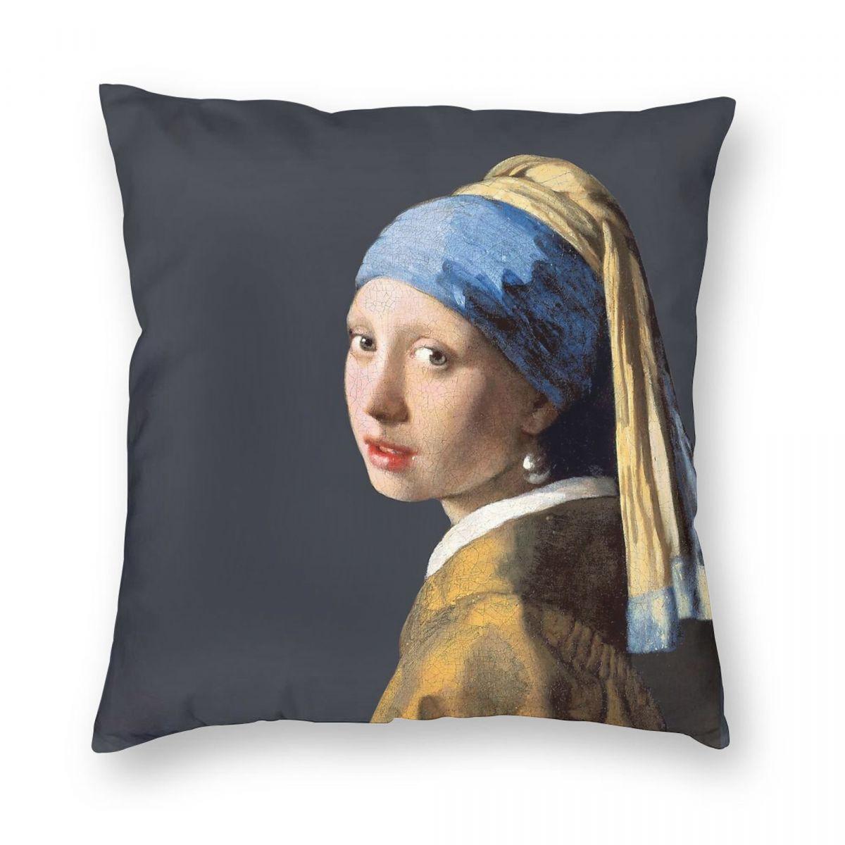 

Johannes Vermeer Girl With A Pearl Earring Square Pillowcase Polyester Linen Velvet Printed Zip Decor Bed Cushion Cover 45x45 12x12Inch