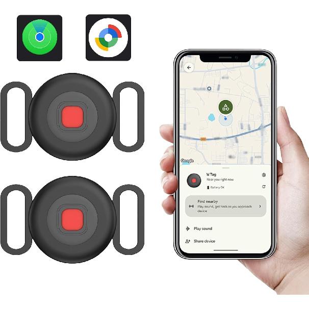 

Bluetooth Dog Tracker Tag, Pet Tracker for Dogs with Silicone Collar Holder, Works with Apple Find My & Android Find Hub, IP67 Waterproof Anti-Lost ２Pack