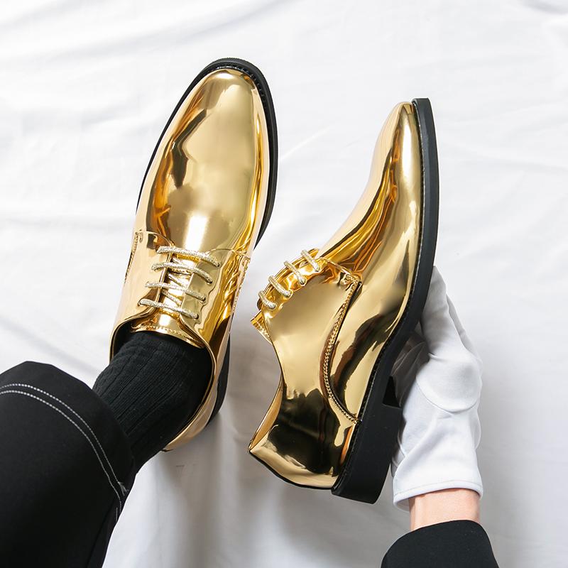 Men Gold Dress Oxford Leather Silver Business Shoes Tuxedo Wedding Blazers Saddle Dance Shoes Large Size
