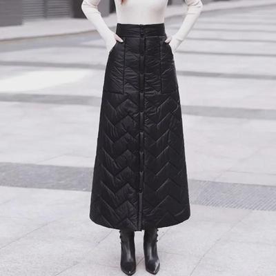 Women's 2023 Winter High-Waist A-Line Down Skirt - Thick, Warm & Long