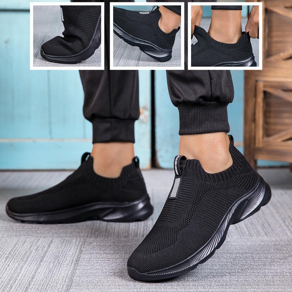 Letní venkovní měkká podrážka síťovina prodyšné středního věku a staré ultralehké fly-woven jednopřezkové ležérní a pohodlné boty pro seniory