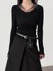 Lu Xi Women's V-neck Korean Style Mesh Patchwork Knit Top, Early Spring 2026 Collection