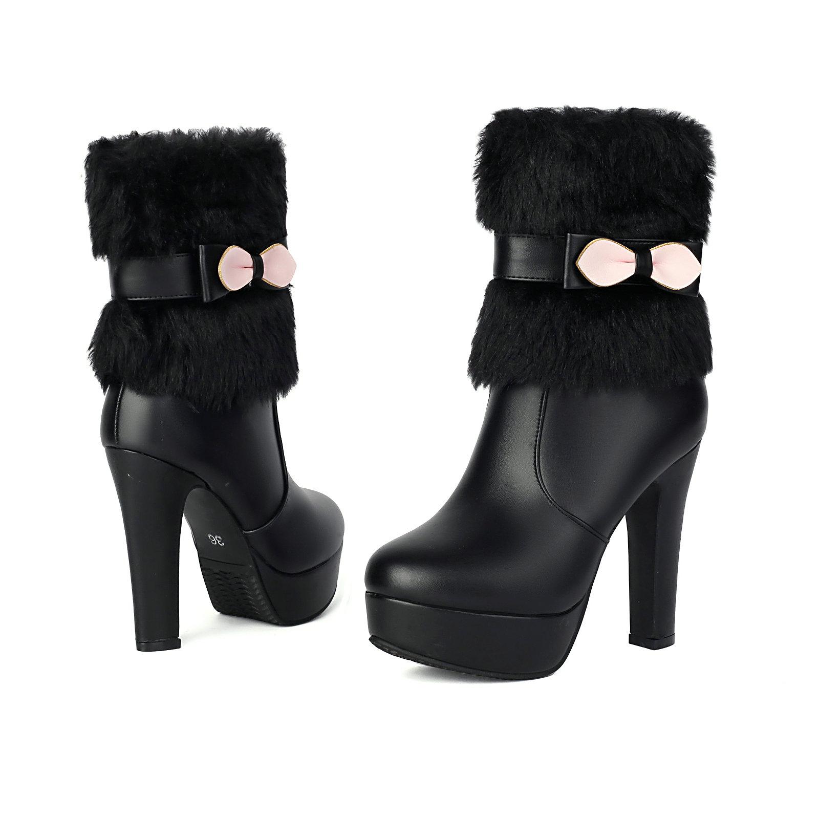 

Женские ботильоны на меху, обувь на платформе, декор в виде банта, зима 2024, каблук 11,5 см 43 чёрный