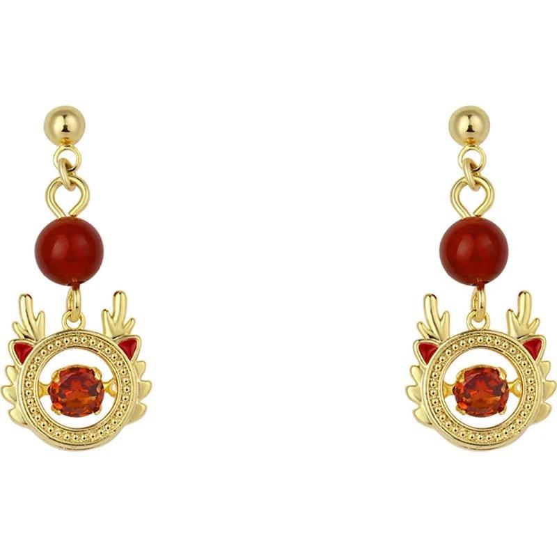 Dragon Retro Red Niche Design High-end Stud Earrings Light Luxury Fashion Chinese Style Temperament Versatile Ear Jewelry